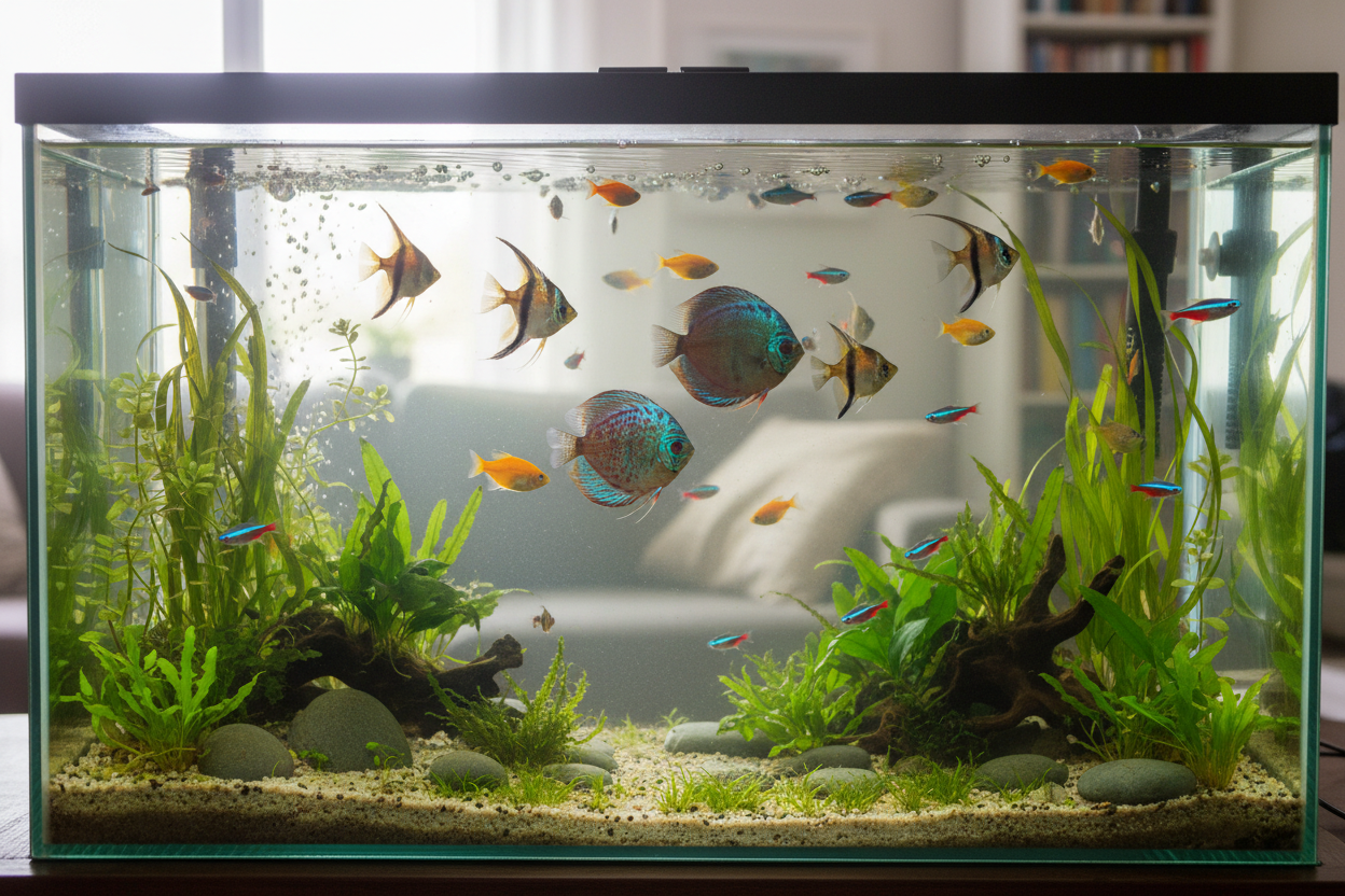 Fish in a fish tank.